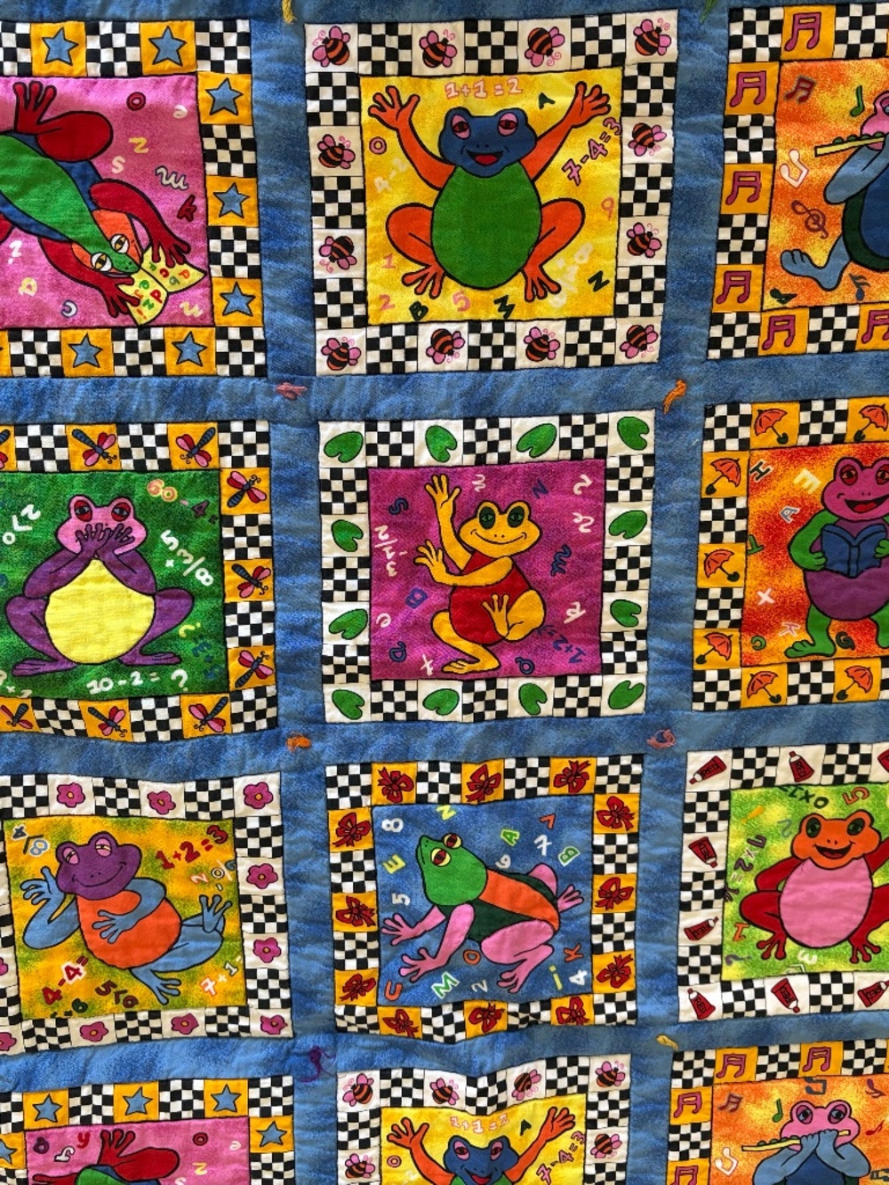 Handmade Baby Quilt With Colorful Frog Print